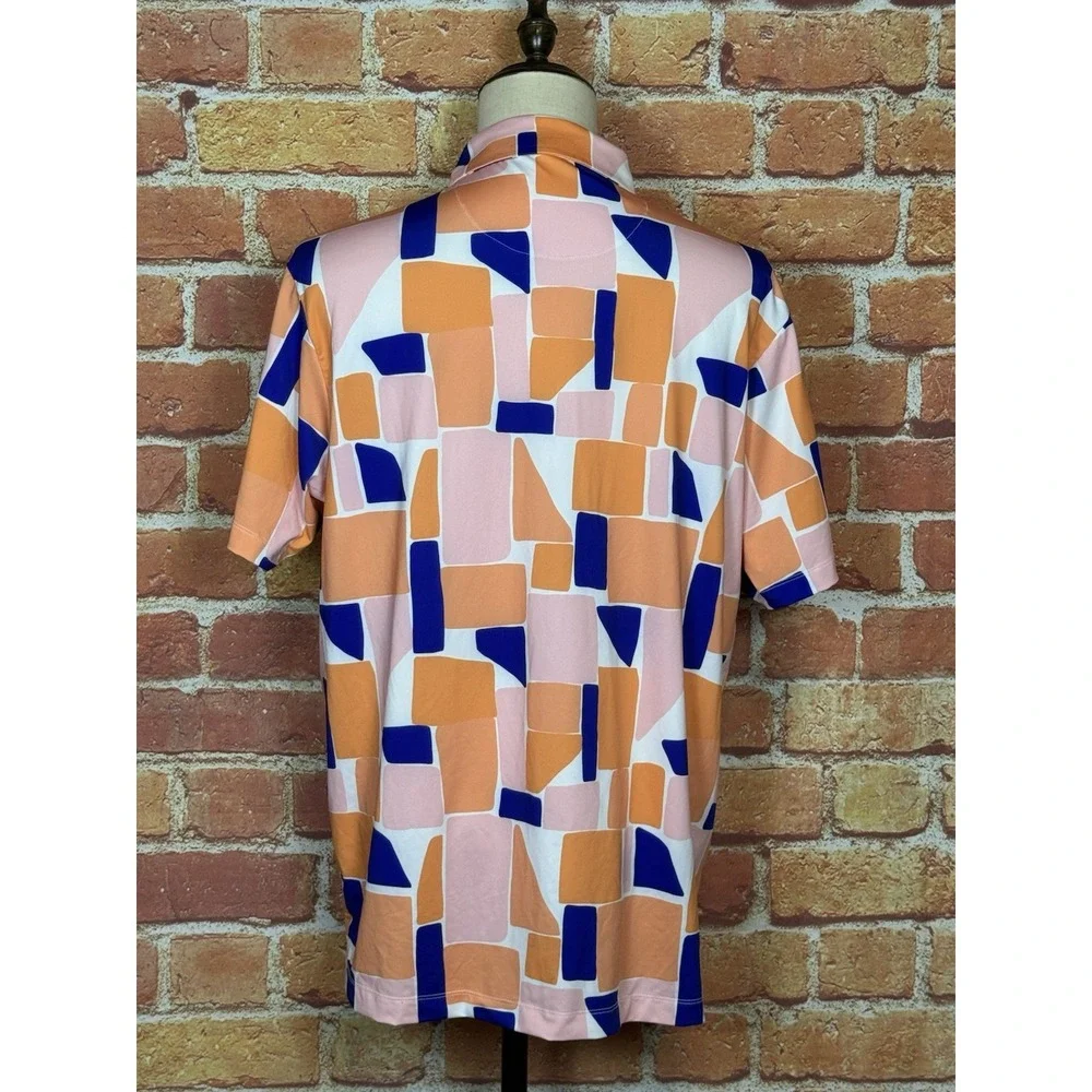 Bad Birdie Catalina 4 Way Stretch Golf Polo Shirt Geometric Orange Men's XL